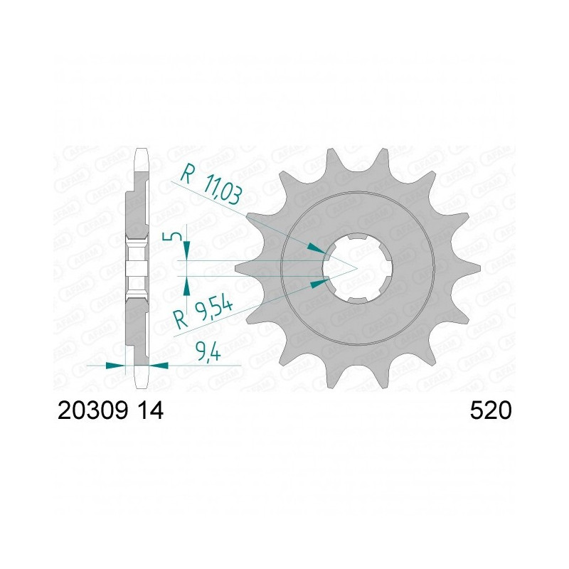 Pignon Afam Acier Type 20309 14 dents Pas 520 Honda