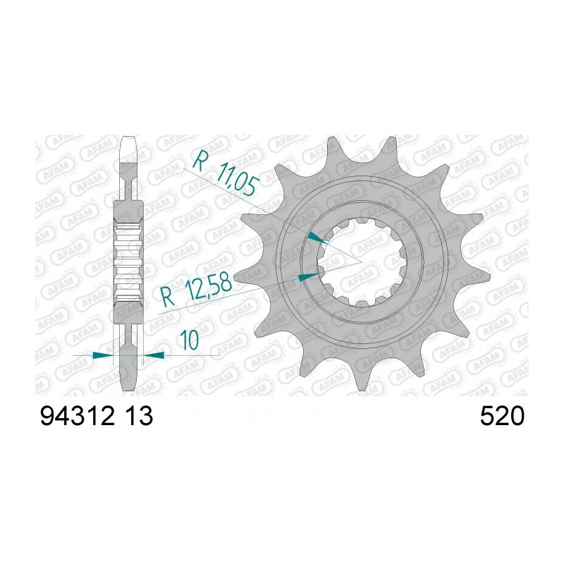 Pignon AFAM 13 dents acier type 94312 pas 520 GAS-GAS EC 250 Enduro