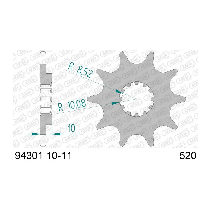 Pignon AFAM 11 dents acier type 94301 pas 520 BETA 240 ALP