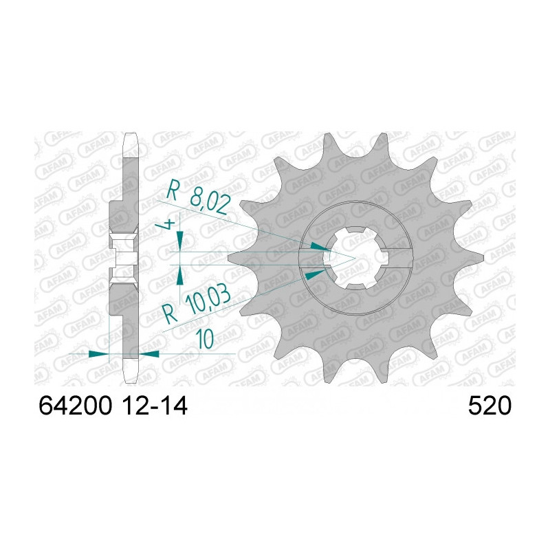 Pignon AFAM 12 dents acier type 64200 pas 520 HUSQVARNA CR 125