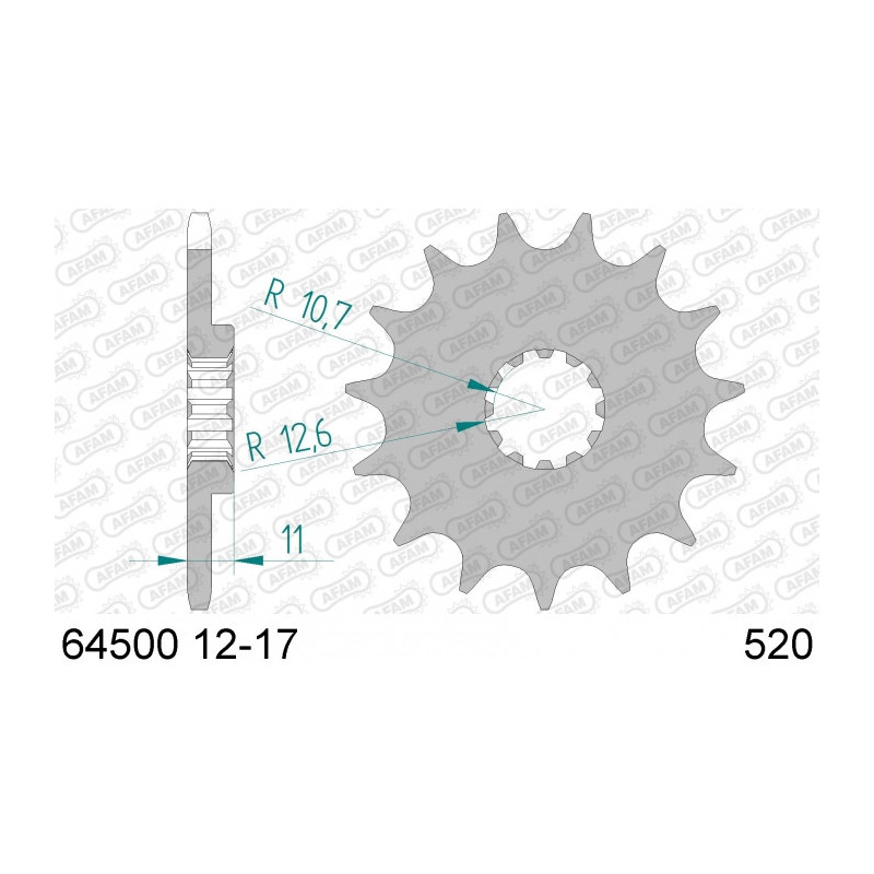 Pignon AFAM 12 dents acier type 64500 pas 520 HUSQVARNA CR 250