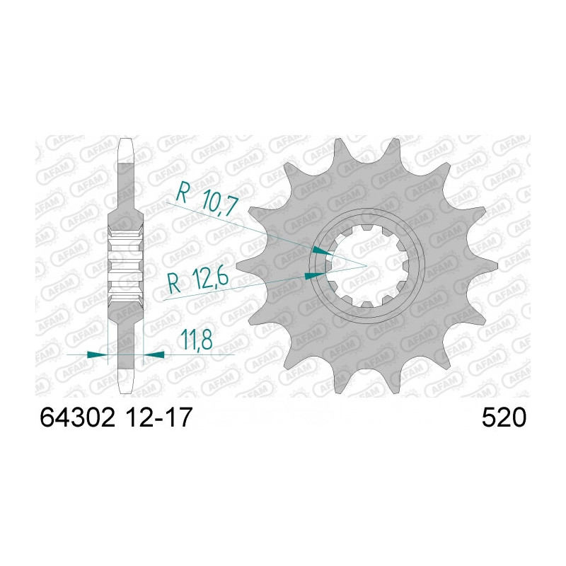 Pignon AFAM 17 dents acier type 64302 pas 520 HM-HONDA CRE F 450 X