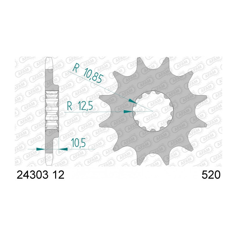 Pignon AFAM 12 dents acier type 24303 pas 520 KAWASAKI KSF 250 Mojave