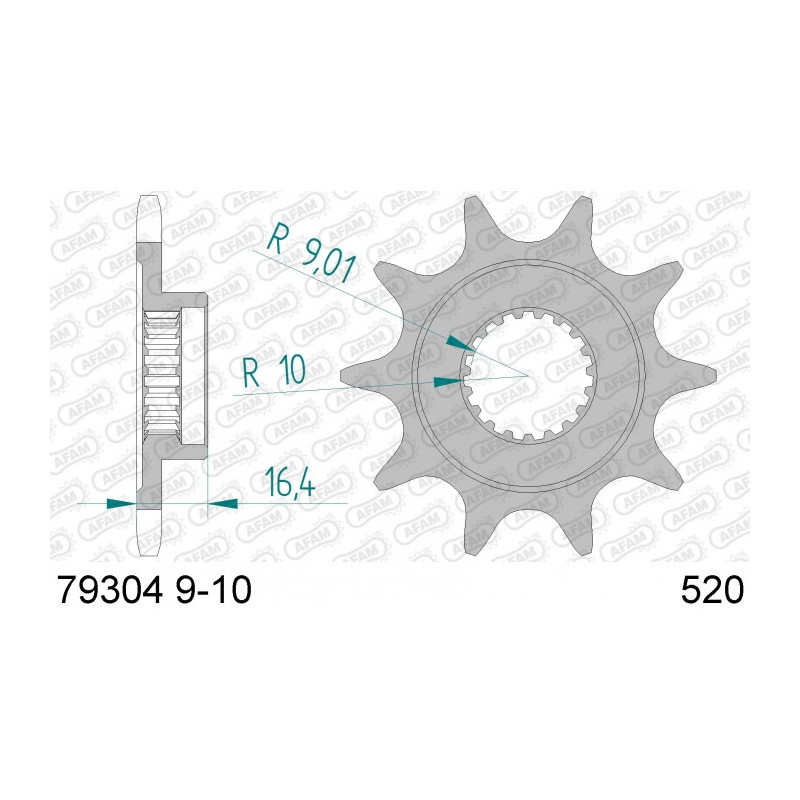 Pignon AFAM 10 dents acier type 79304 pas 520 MONTESA/HONDA 250 4RT Cota