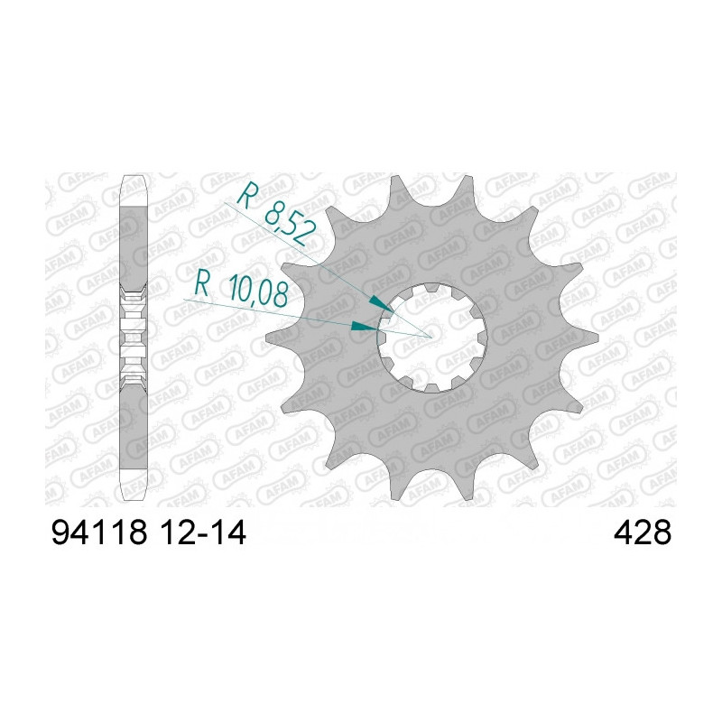 Pignon AFAM 12 dents acier type 94118 pas 428 BETA 50 RR Enduro