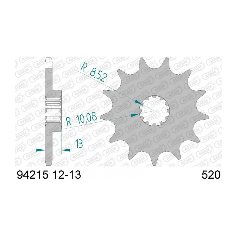 Pignon AFAM 12 dents acier type 94215 pas 520 T.M. EN 125 Enduro