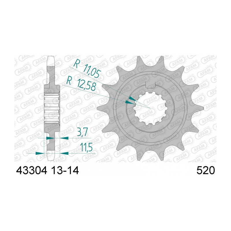 Pignon Afam 14 dents acier type 43304 pas 520