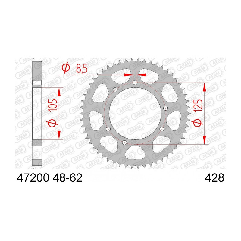 Couronne AFAM 56 dents type 47200 pas 428 acier DERBI 125 Cross City