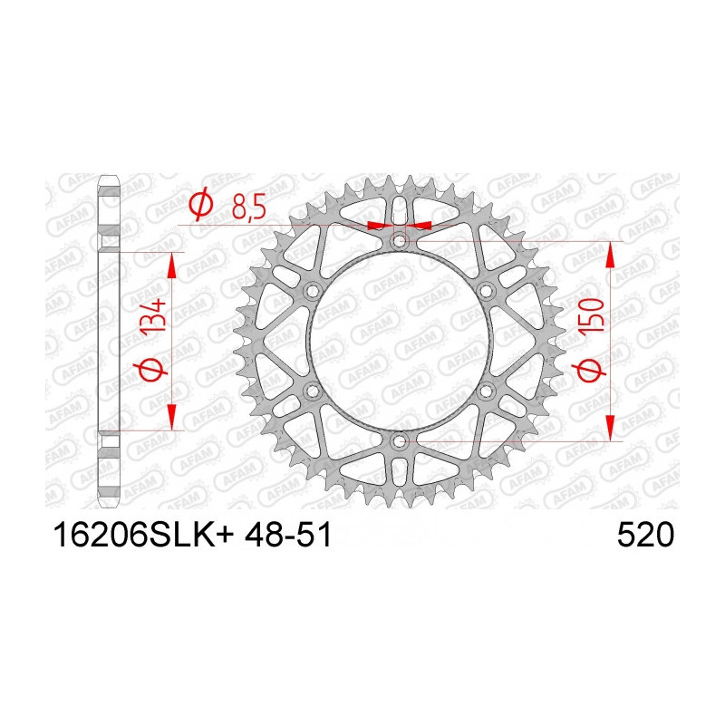 Couronne AFAM 51 dents acier ultra-light type 16206SLK pas 520