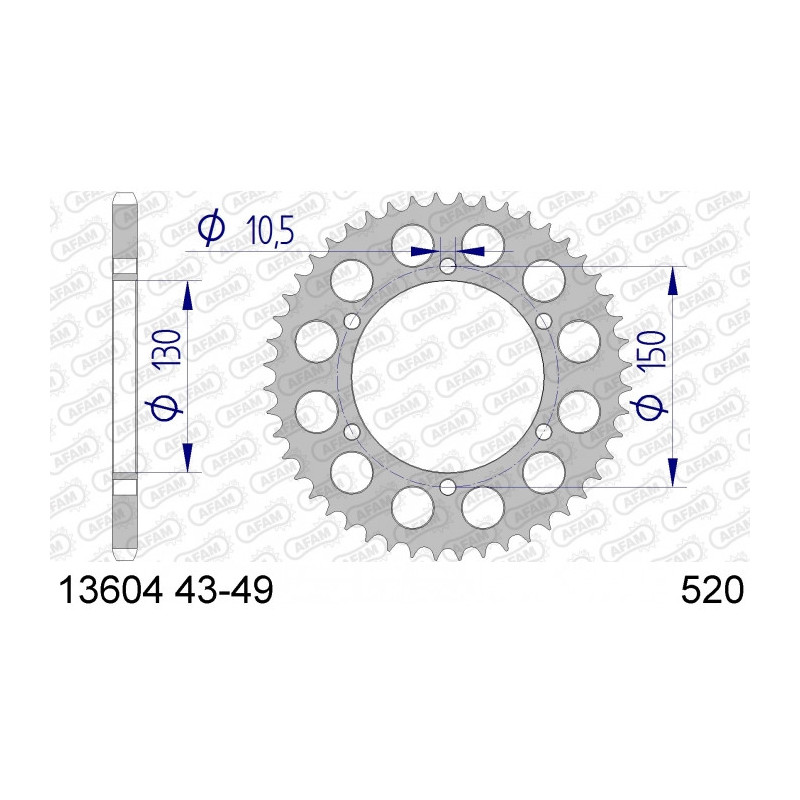 Couronne AFAM 47 dents type 13604 pas 520 alu YAMAHA FZR 600 R