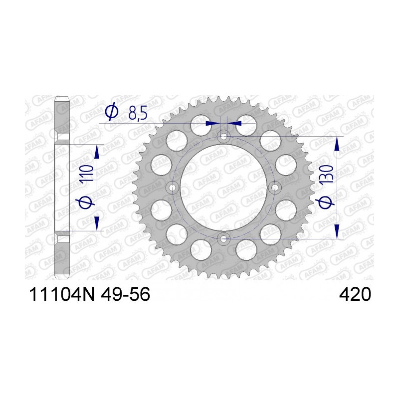 Couronne AFAM 52 dents type 11104N pas 420 alu HONDA CR 80 R