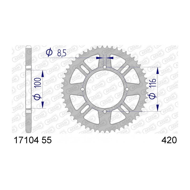 Couronne AFAM 54 dents type 17104N pas 420 alu KAWASAKI KX 80