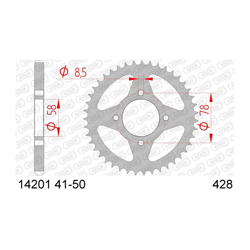 Couronne AFAM 50 dents type 14201 pas 428 acier HYOSUNG GA 125 Cruise