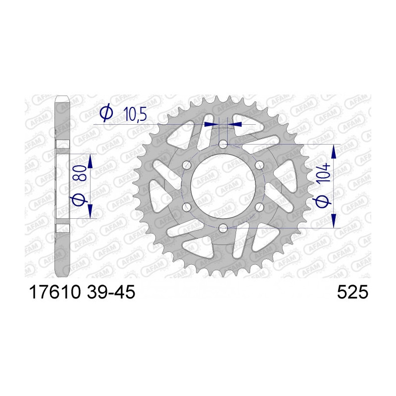 Couronne AFAM 44 dents type 17610 pas 525 alu KAWASAKI ZX 6 R