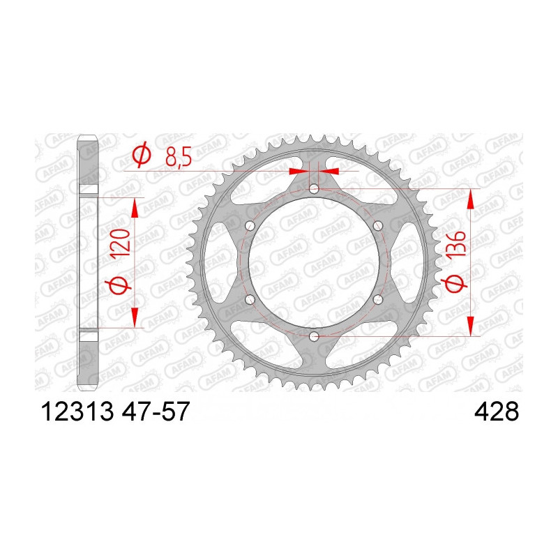 Couronne AFAM 57 dents type 12313 pas 428 acier YAMAHA TDR 125 R