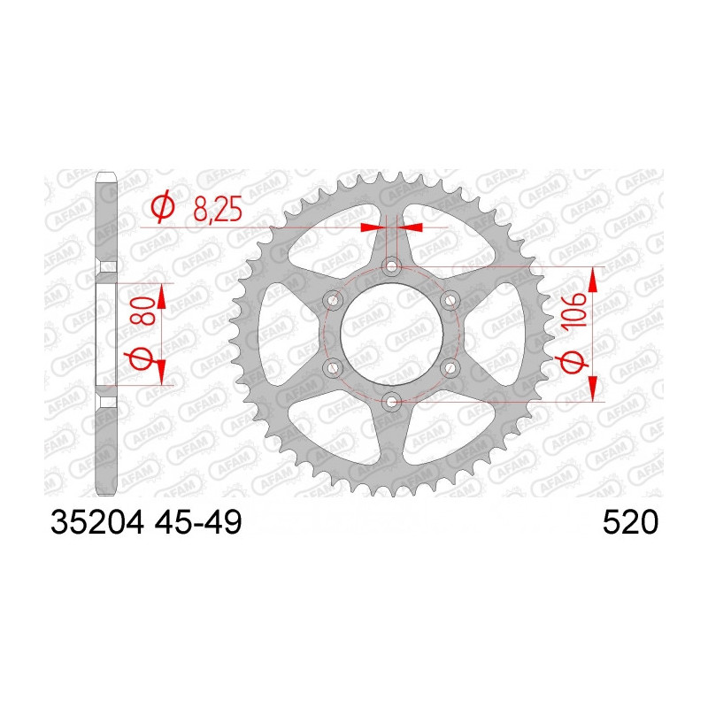 Couronne AFAM 45 dents type 35204 pas 520 acier APRILIA 125 Tuareg Rally