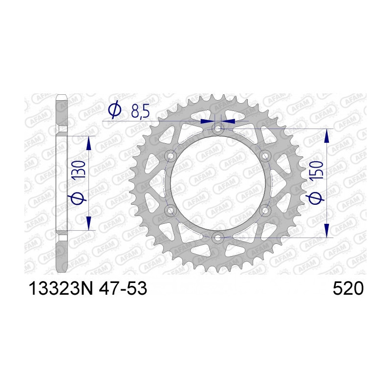 Couronne AFAM 48 dents type 13323N pas 520 alu YAMAHA WR 125