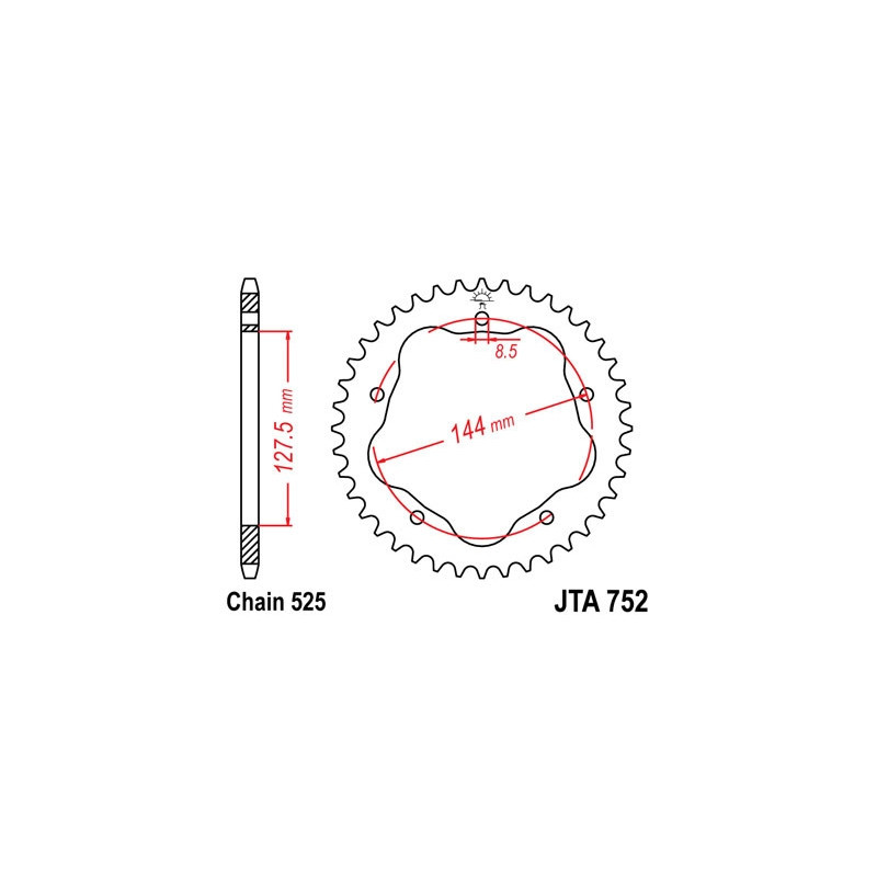 Couronne alu 36 dents JT Sprockets ultra-light type 752 chaîne 525 ultra-light