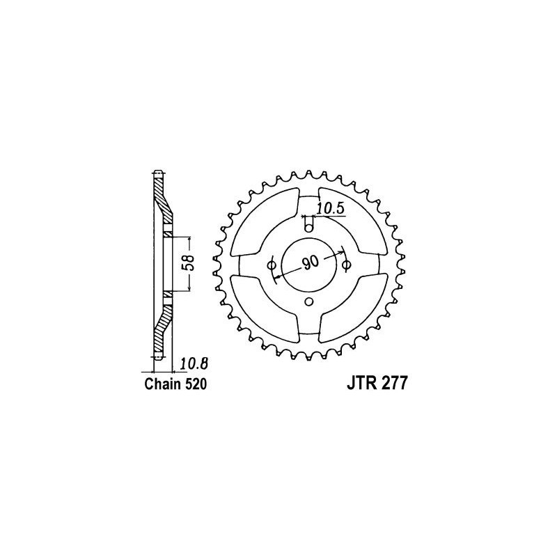 Couronne acier 45 dents JT Sprockets type 277 chaîne 520 XL250 K3/K4 1976-77