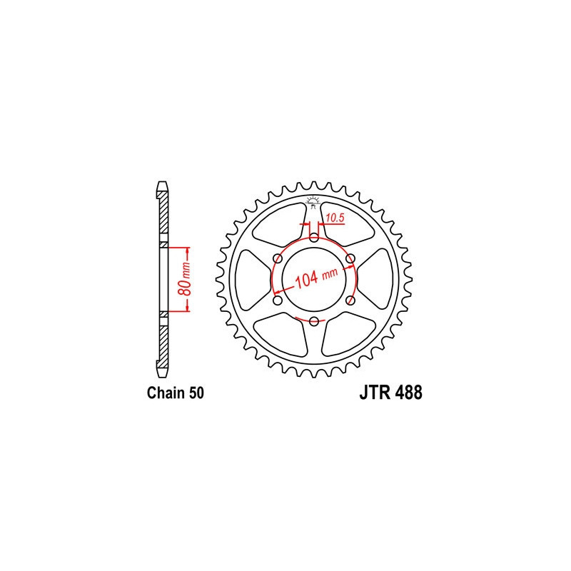 Couronne acier 45 dents JT Sprockets type 488 chaîne 530 ZXR750 1991-92