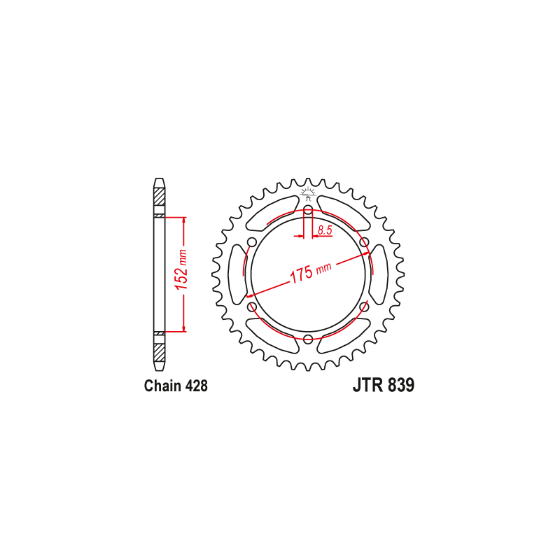 Couronne Moto Acier JT 52 Dents PAS 428 - JTR839.52