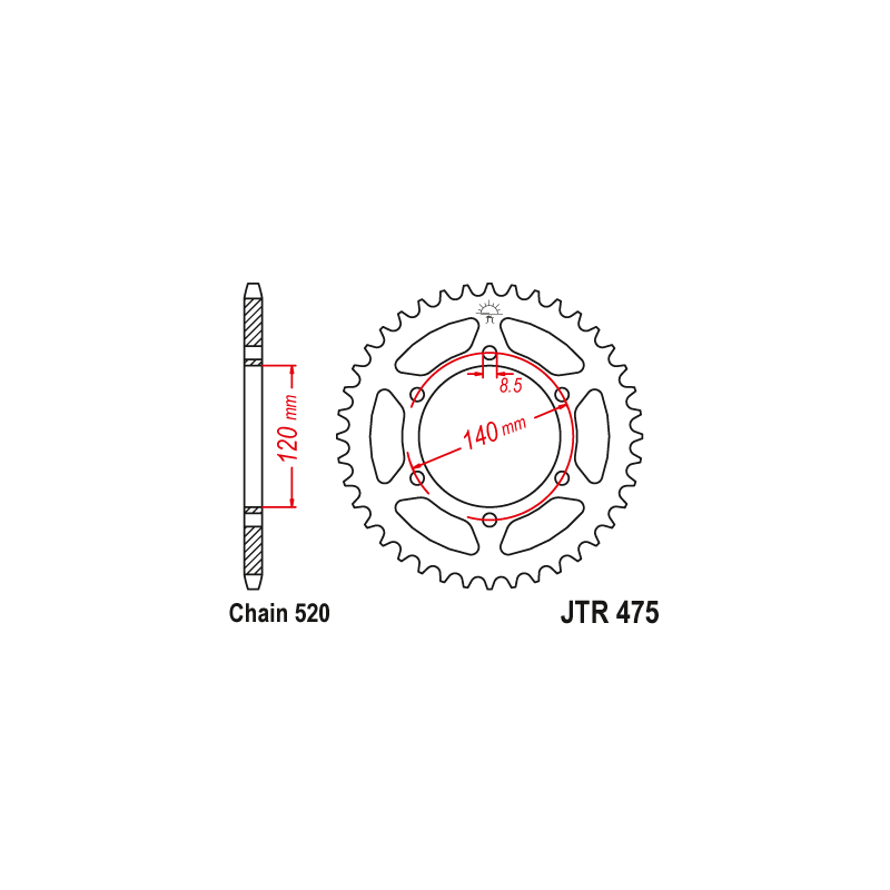 Couronne Moto Acier JT 40 Dents PAS 520 - JTR475.40