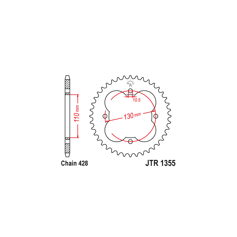 Couronne Moto Acier JT 48 Dents PAS 428 Noir - JTR1355.48