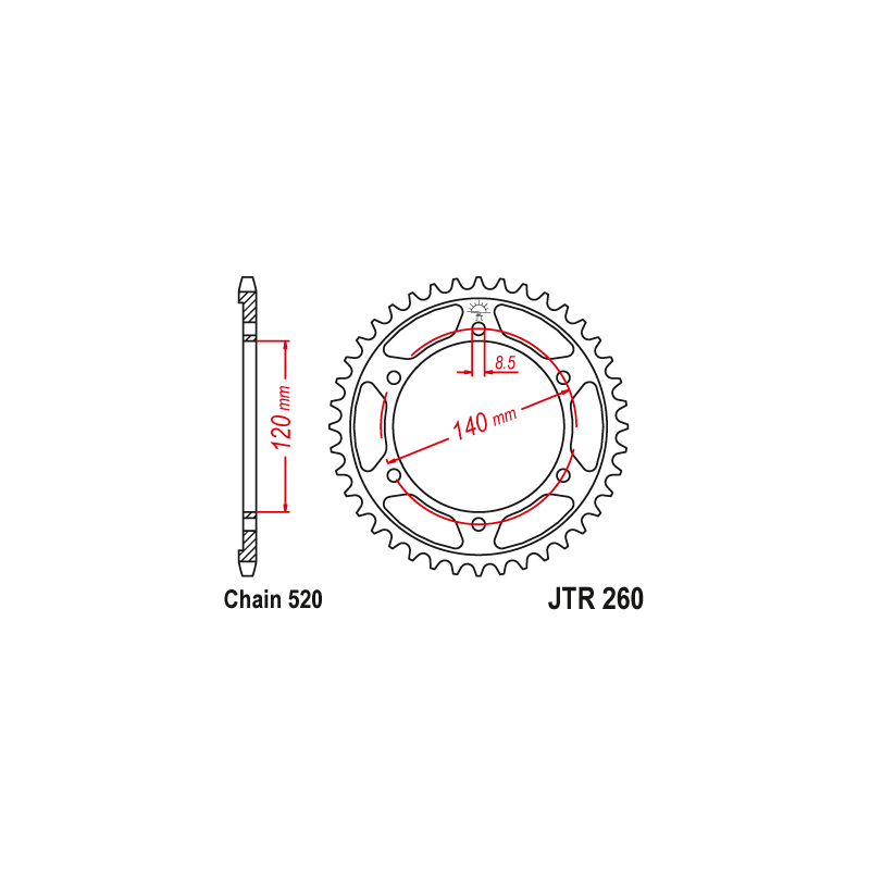 Couronne Moto Acier JT 40 Dents PAS 520 - JTR260.40