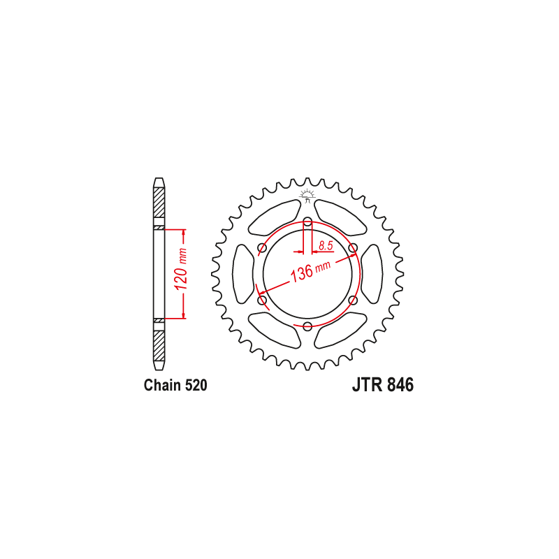 Couronne Moto Acier JT 40 Dents PAS 520 - JTR846.40