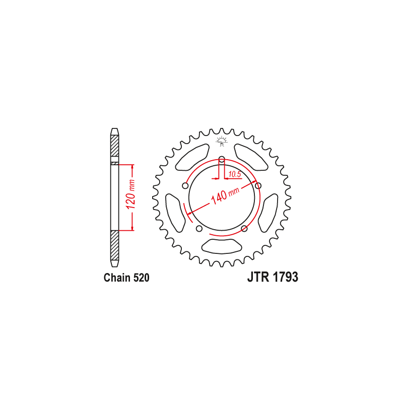 Couronne Moto Acier JT 42 Dents PAS 520 - JTR1793.42