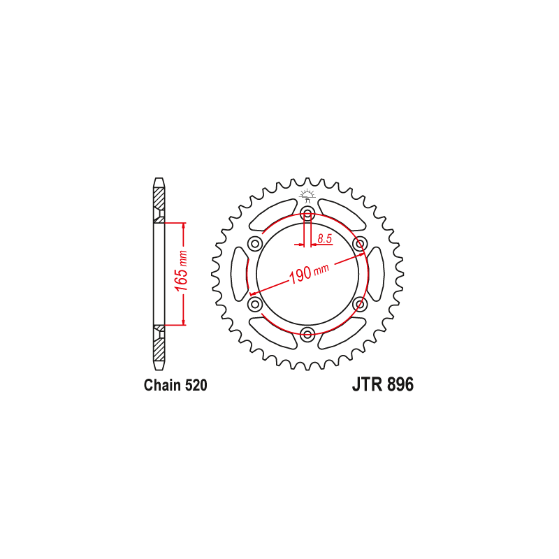 Couronne Moto Acier JT 52 Dents PAS 520 - JTR896.52