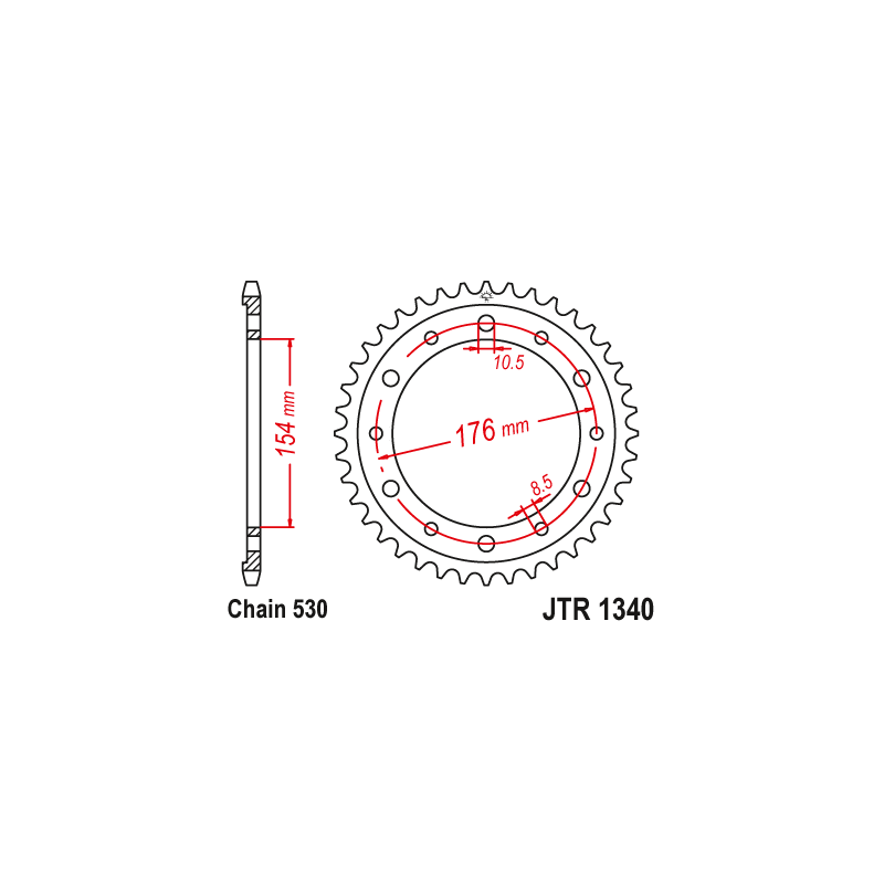 Couronne Moto Acier JT 45 Dents PAS 530 - JTR1340.45