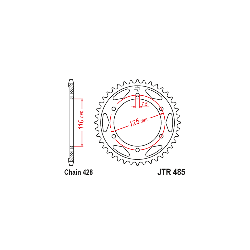 Couronne Moto Acier JT 46 Dents PAS 428 - JTR485.46