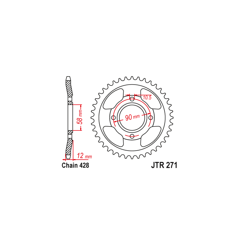 Couronne Moto Acier JT 50 Dents PAS 428 - JTR271.50