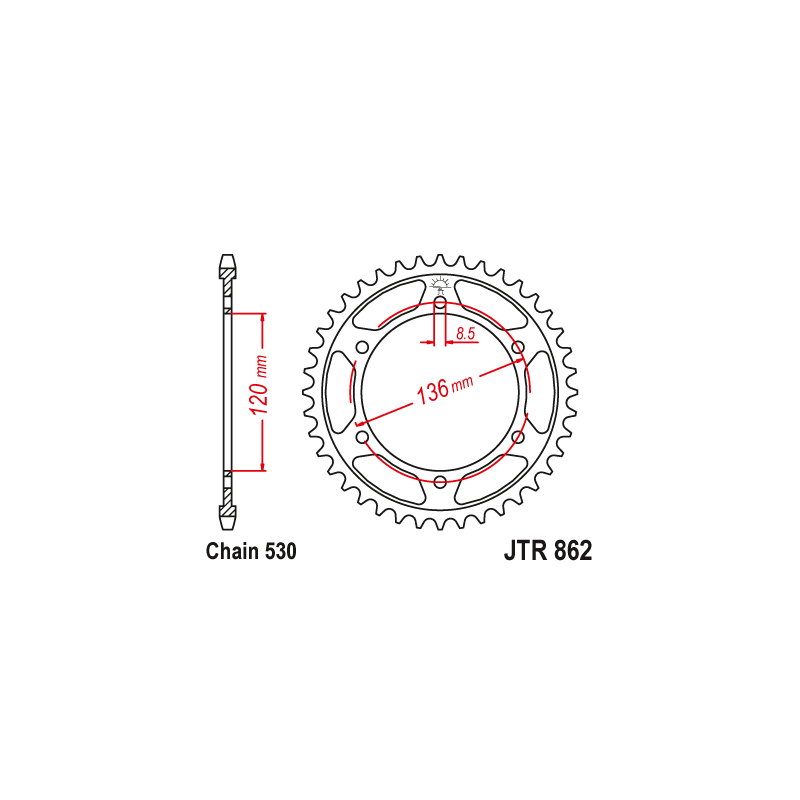 Couronne Moto Acier JT 44 Dents PAS 530 - JTR862.44