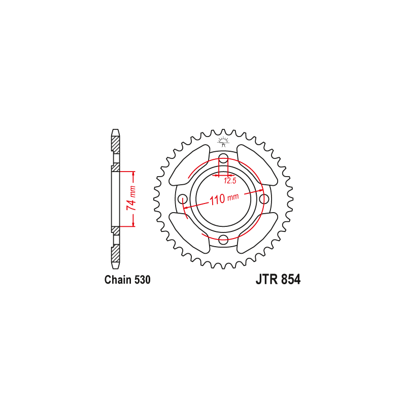 Couronne Moto Acier JT 36 Dents PAS 530 Argent - JTR854.36