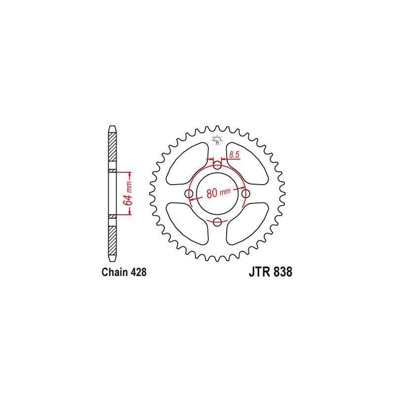 Couronne Moto Acier JT 38 Dents PAS 428 Argent - JTR838.38