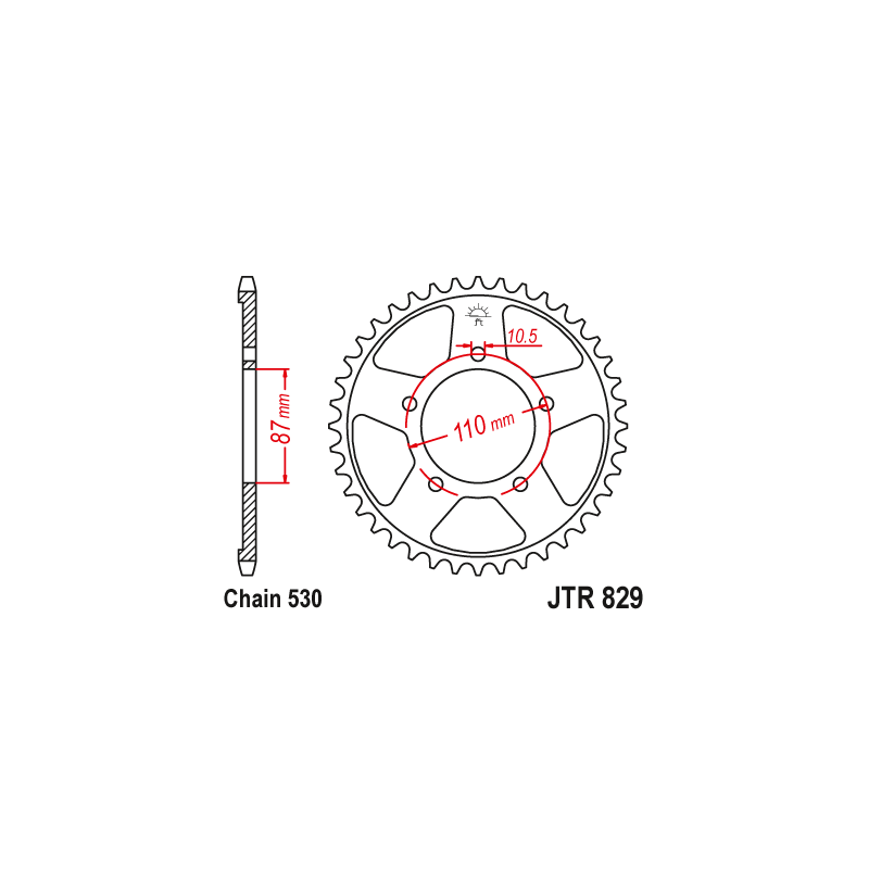 Couronne Moto Acier Traité JT 47 Dents PAS 530 Noir - JTR829.47ZBK