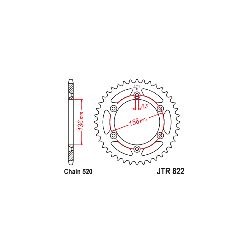 Couronne Moto Acier JT 48 Dents PAS 520 - JTR822.48