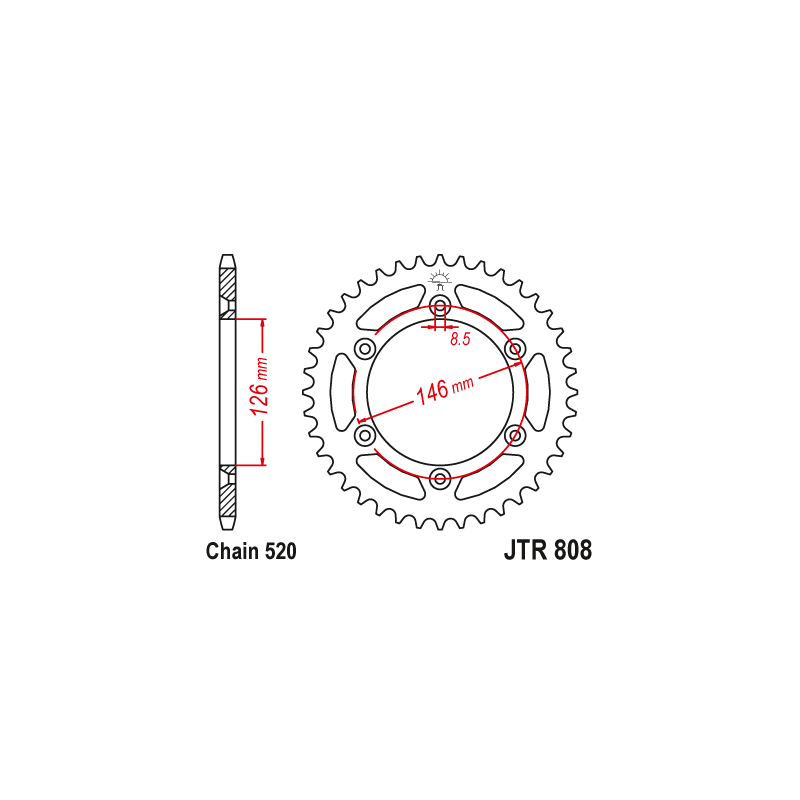 Couronne Moto Acier JT 53 Dents PAS 520 - JTR808.53