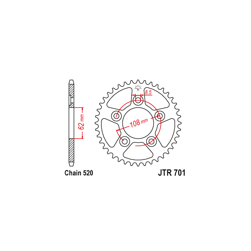 Couronne Moto Acier JT 42 Dents PAS 520 - JTR701.42