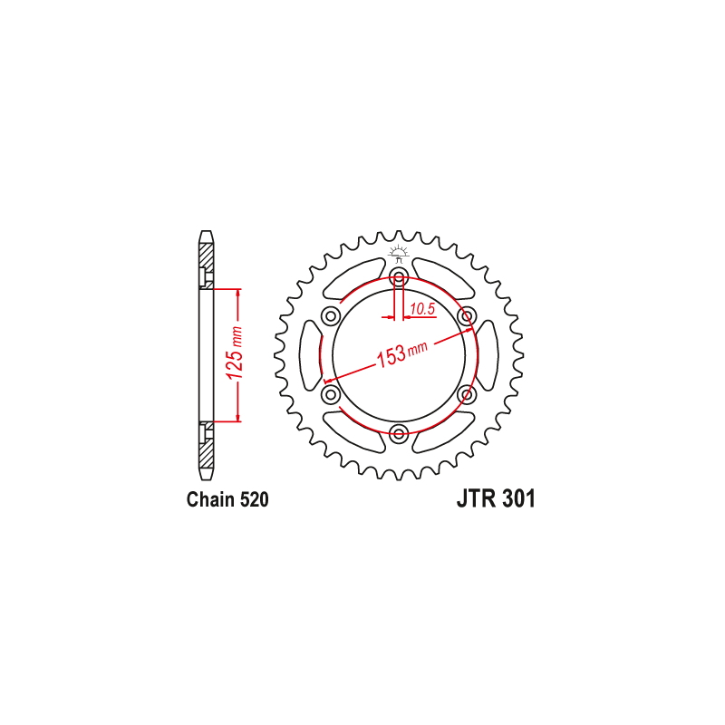 Couronne Moto Acier JT 39 Dents PAS 520 Argent - JTR301.39