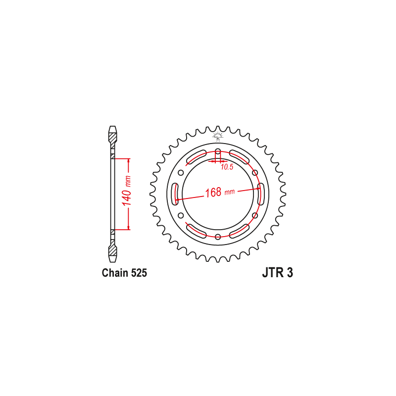 Couronne Moto Acier Traité JT 47 Dents PAS 525 Noir - JTR3.47ZBK