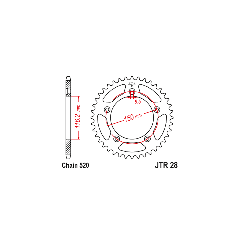 Couronne Moto Acier JT 42 Dents PAS 520 - JTR28.42