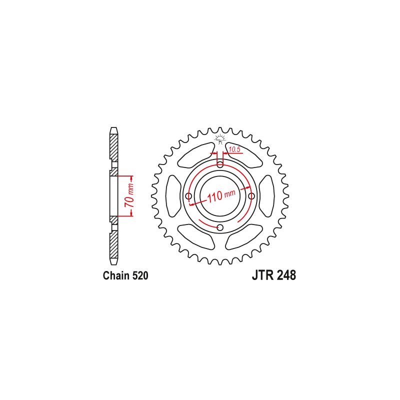 Couronne Moto Acier JT 44 Dents PAS 520 - JTR248.44