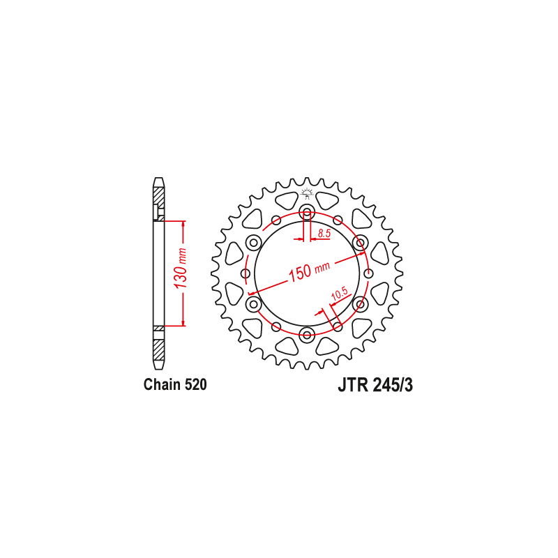 Couronne Moto Acier JT 47 Dents PAS 520 - JTR245/3.47