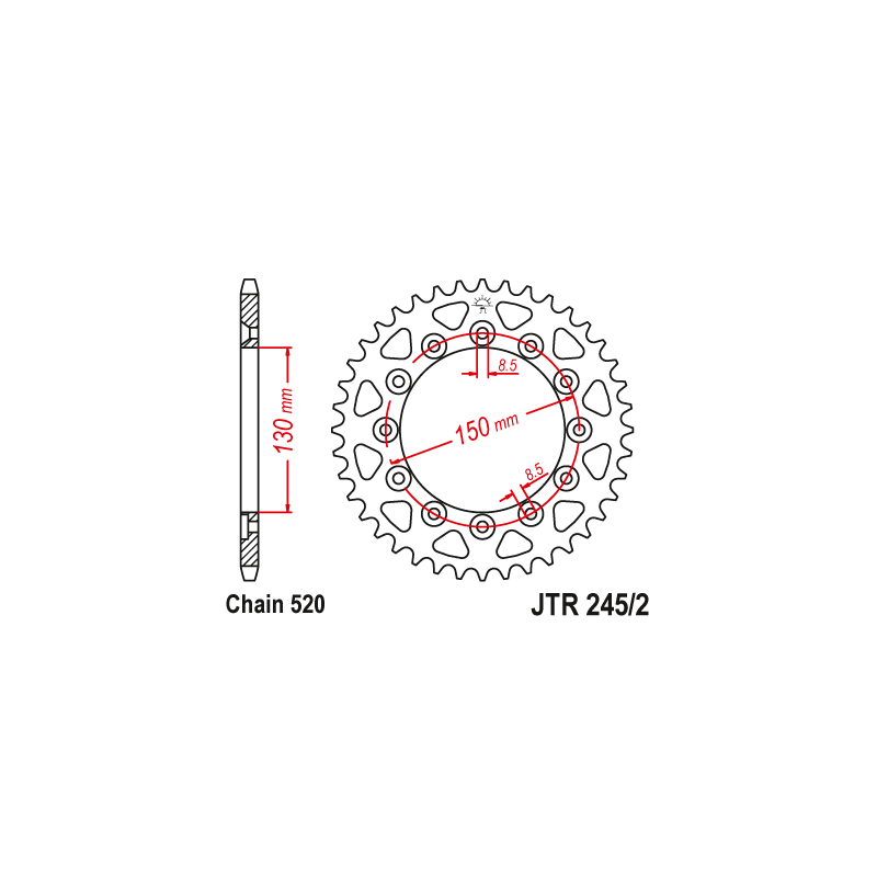 Couronne Moto Acier JT 52 Dents PAS 520 - JTR245/2.52