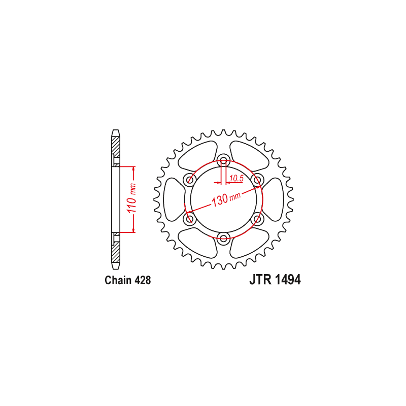 Couronne Moto Acier JT 56 Dents PAS 428 - JTR1494.56