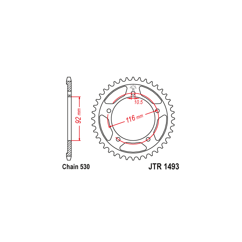 Couronne Moto Acier JT 42 Dents PAS 530 Argent - JTR1493.42