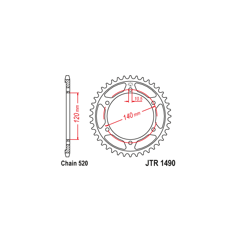 Couronne Moto Acier JT 37 Dents PAS 520 Noir - JTR1490.37